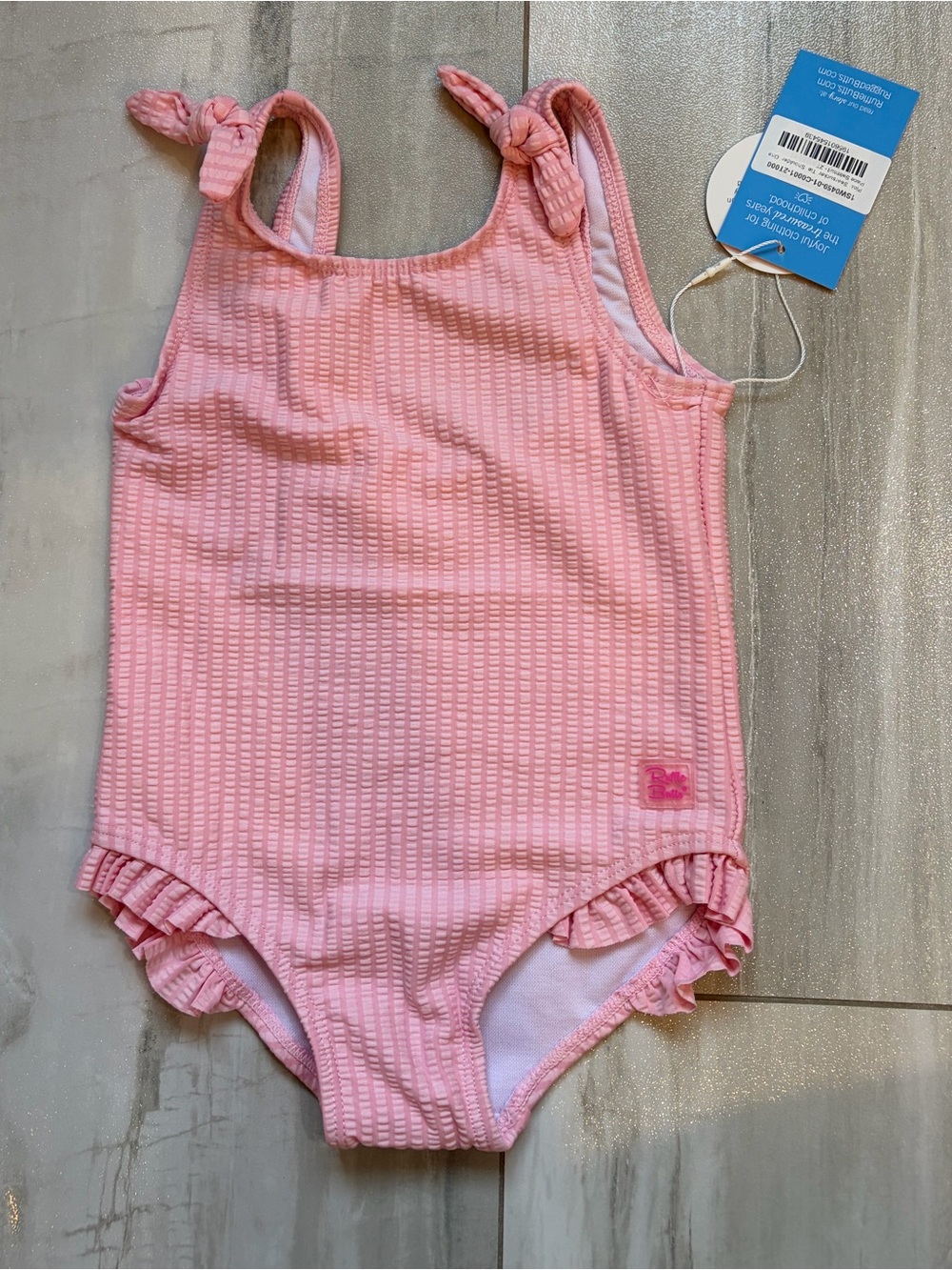 NWT RuffleButts Pink Seersucker Tie Strap Tank One-Piece Swimsuit girls 2T